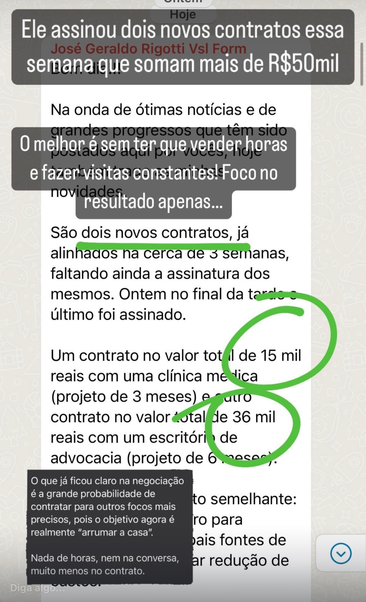 Dois novos contratos em uma semana somando mais de R$50 mil — sem venda de horas.